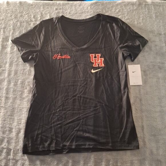 Houston Nike Tee Womens V Neck T-Shirt Short Sleeve Black Size Medium Dri-Fit - Picture 1 of 7